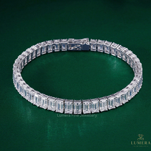 Custom Emerald Cut Lab Grown Diamond Tennis <b>Bracelet</b> 9K 10K 14K 18K White Gold IGI Certified Luxury Wedding Jewelry for Women - Product Image 1