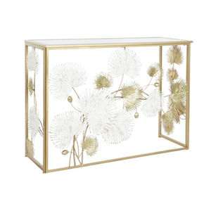 Tables consoles de luxe pour la maison et l'hôtel, au design unique, plaquées or et peintes en poudre blanche, avec un motif de feuilles, provenant d'Inde. - Product Image 1
