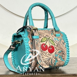 Latest 2026 Premium Artisan Hand <b>Tooled</b> Genuine Cowhide Leather <b>Small</b> Speedy Cherry Western Cowgirl Weekender Craftsmanship - Product Image 1