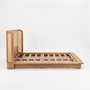 Caned Teak <b>Bed</b> for Hotel Resort Villa Projects Natural Timber Headboard <b>Platform</b> <b>Frame</b> Contract Hospitality Furniture Supplier - Product Image 5