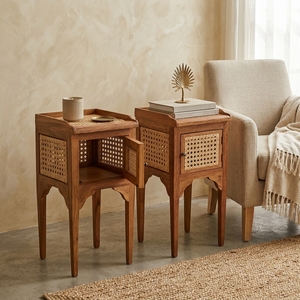 New Modern Minimalist Baraja Wooden Nightstand Natural Rattan Cane Bedside <b>Table</b> <b>Storage</b> Cabinet Side <b>End</b> <b>Table</b> Lamp Chest Stand - Product Image 3