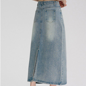 2025 Women's Retro New Style Straight High Waist Slim Fit Washed Technique Spring Autumn Vintage Midi Denim Skirt - Product Image 2
