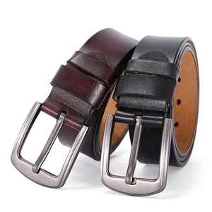 Ceinture en cuir véritable noir avec boucle rectangulaire argentée, formelle, durable, en cuir de vache, largeur 1 3/8 pouces - Product Image 3