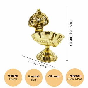 Lampe à huile traditionnelle en laiton plaqué or, porte-bougie décoratif rond poli pour la dévotion et la décoration festive - Product Image 2