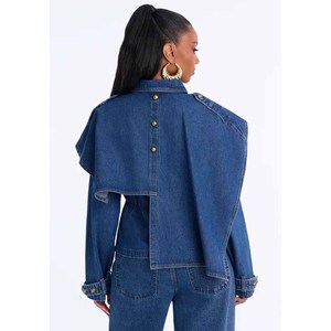 Women's Twin City Denim Jacket With <b>Turn</b>-down Collar Full Sleeve Drop-shoulder Design <b>Button</b> Closure Autumn Wear - Product Image 2