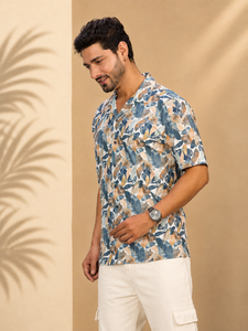 Men's Single Breasted Winter Floral Print Short Sleeve Casual <b>Shirt</b> with Anti-Pilling & Eco-Friendly Features for All Time Wear - Product Image 3