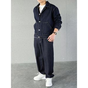 Ensemble coordonné moderne et personnalisé pour homme : veste en denim brut et jean bleu à jambe large pour l'hiver - Product Image 6