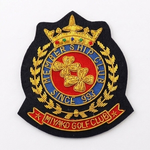 Custom Bullion Wire Embroidered Golf Club Crest Patch Luxury Goldwork Crown Badge Sew-On Applique for Uniforms & Garments - Product Image 1