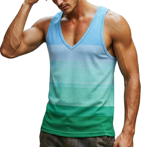 OEM Men's Striped Sleeveless Shirt Deep V-Neck Tank <b>Top</b> Custom Print Wholesale Slim Fit Breathable Casual Summer Sports Tank <b>Top</b> - Product Image 5