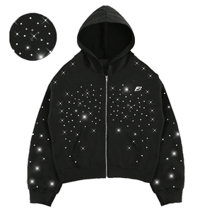 Sweat à capuche zippé pour homme, entièrement orné de strass, 450 GSM, en molleton de coton épais, fournisseur de vêtements OEM sous marque privée - Product Image 1