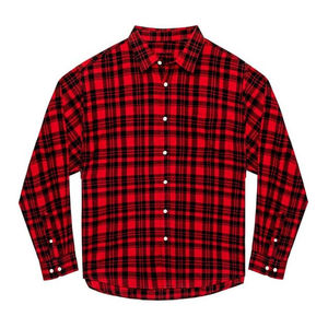 เสื้อเชิ้ตผ้าสักหลาดลายสก๊อตสีแดงดำสำหรับผู้ชาย แขนยาว ผ้าฝ้าย 100% สไตล์ลำลองสำหรับทำงาน ฤดูใบไม้ร่วง - Product Image 1