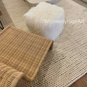 Alfombra de punto grueso hecha a mano, alfombra de lana gruesa, alfombra suave y acogedora para el suelo, alfombra vintage para decoración del hogar, lavable y acolchada - Product Image 2