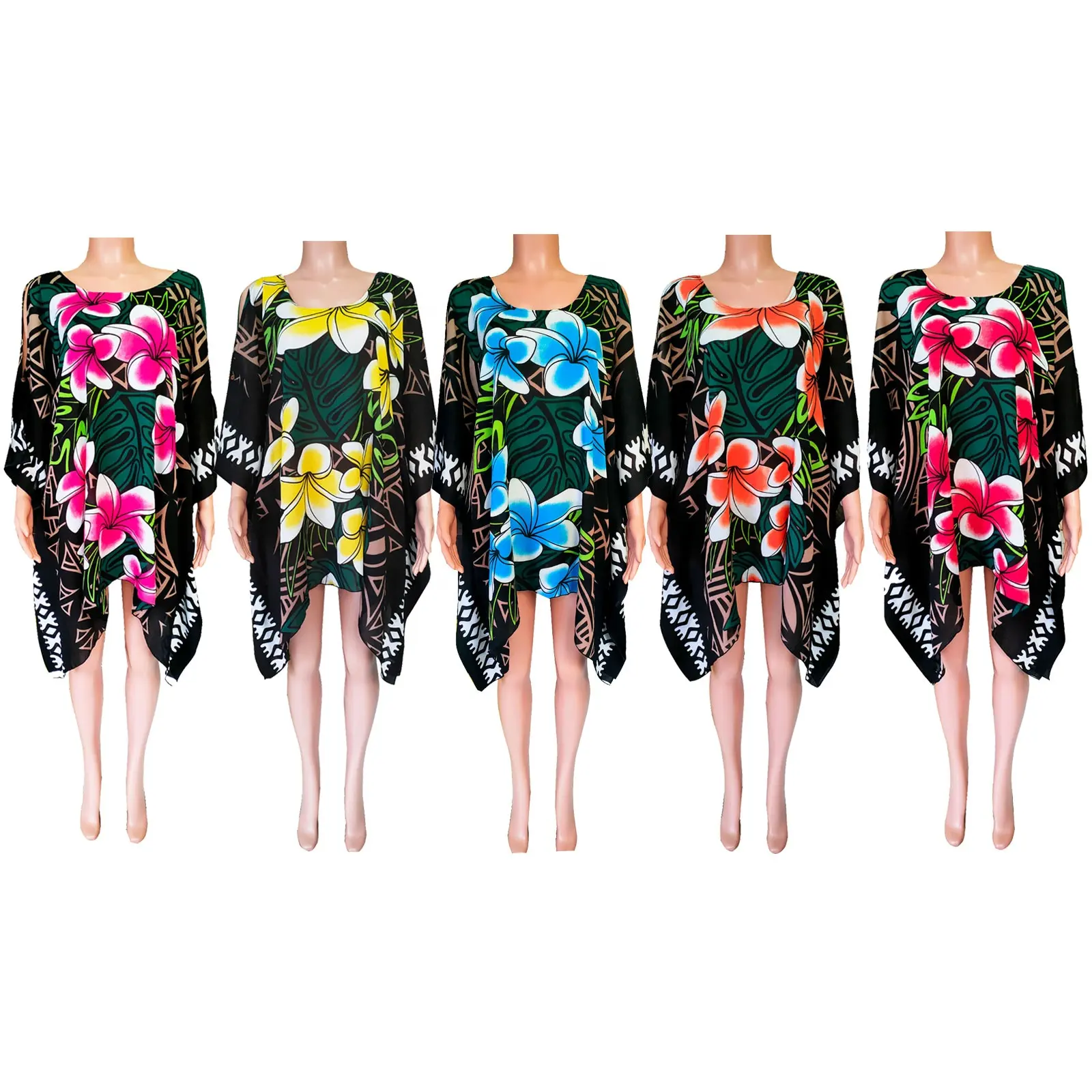 NEU Design gedruckt Frauen lässig Poncho Kleid Big Plume ria Flower Printed Summer Beach Kleider