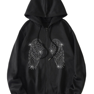 Sudadera con Capucha Oversize de Felpa para Otoño, 100% Algodón, Negra, con Estampado Gráfico de Estrella de Cinco Puntas, Personalizada, Estilo Casual y Urbano - Product Image 1