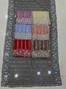 Sari long en polyester brodé de sequins bleus avec dupatta en filet, tenue de mariage indienne et pakistanaise pour femme, séchage rapide - Product Image 4