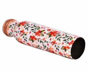 Botella de Agua de Cobre Puro con Estampado Floral Esmaltado, 1000 ml, Botella Decorativa Hecha a Mano, Artículos de Bebida de Cobre de Primera Calidad - Product Image 3