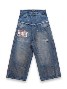 Men's Denim Light Wash Wide Leg <b>Y2K</b> <b>Vintage</b> Streetwear Jeans 100% Cotton Mid Waist Regular Fit Solid Woven Lightweight Quick Dry - Product Image 1