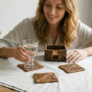 Multi-Purpose Rattan Coaster <b>Square</b> Classic Design Handmade & Food Grade Extra Large Size for Dining Rooms Kitchens - Product Image 1