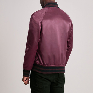 Men Classic Maroon Satin Bomber <b>Jacket</b> with Black Faux Fur Collar Zipper Up Shiny Silk Flight <b>Jacket</b> Casual Winter Outerwear - Product Image 6