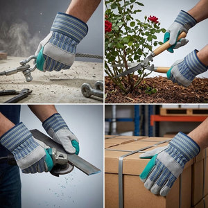 Gants de travail robustes en cuir de vachette renforcé avec dos en toile de coton, poignets caoutchoutés et doublure intérieure en polaire - Product Image 5