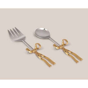 Elegante Juego de Servidores de Ensalada con Diseño de Hoja Plateada, Tenedores y Cucharas de Acero Inoxidable Hechos a Mano, Utensilios de Servir para Fiestas en Casa - Product Image 2