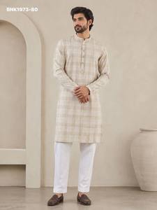 Kurta de Manga Larga de Algodón de Alta Calidad con Estampado de Rayas/Cuadros - Colección de Pijamas de Algodón - Compra en Línea en India - Product Image 2