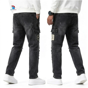 Vaqueros Cargo de Mezclilla Vintage para Hombre, Estilo Hip Hop, Oversize, Ajuste Delgado, Cintura con Botones, Bolsillos Delanteros y Traseros, Lavado a la Piedra, Transpirables - Product Image 2