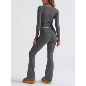 Trendy Queen Womens Two Piece for Lounge Sets 2 Piece Fall Outfits <b>Long</b> <b>Sleeve</b> <b>Square</b> <b>Neck</b> <b>Tops</b> Flare Pants Tracksuits Clothes - Product Image 1