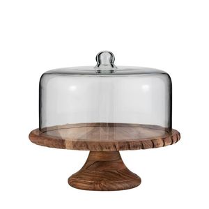 Timeless Wooden Cake Stand With Glass Dome <b>Cover</b> For Wedding Cake Serving And Festive <b>Table</b> Styling - Product Image 3