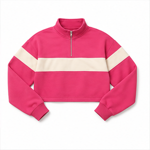 Sudadera Corta Personalizada Rosa Palo para Mujer, Estilo Urbano, con Media Cremallera, de Felpa Francesa WHZCROP-0010 - Product Image 4