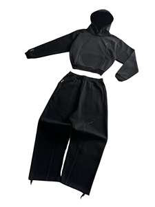 OEM High Quality Winter Hooded Streetwear Tracksuit Custom Blank Matte Black Lightweight Sweatshirt Regular Fit <b>Sweatpants</b> <b>Set</b> - Product Image 1