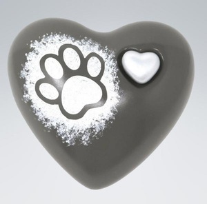 Urna Conmemorativa para Cenizas con Forma de Corazón Gris con Huella de Pata Blanca y Mini Corazón, Corazón para Cenizas Funerarias de Metal, Latón/Aluminio - Product Image 1