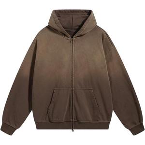 Sweat à capuche streetwear pour hommes à impression bouffante personnalisée vierge en gros Sweats à capuche zippés à l'épaule délavés à l'acide Sweat à capuche imprimé à double fermeture éclair - Product Image 5