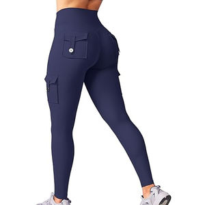 Leggings de sport personnalisés pour femmes avec poches cargo, pantalon de yoga taille haute, leggings de yoga froncés aux fesses avec poches - Product Image 1