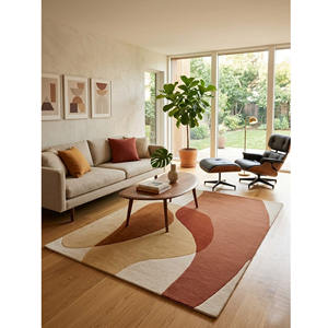 Alfombra de lana hecha a mano, alfombra abstracta moderna de mediados de siglo, alfombra suave con mechones para dormitorio y estudio - Product Image 1