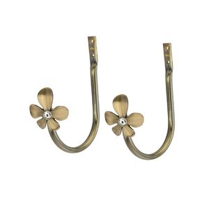 Vintage <b>Brass</b> Flower <b>Curtain</b> <b>Holdback</b> Hook 7 Inch U Shape with Screw Fixings - Product Image 1
