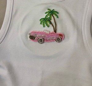 Cherry Bow Beaded Embroidery Ribbed Cotton TShirt Women Summer Short Sleeve Casual Top Production Partner - Product Image 6