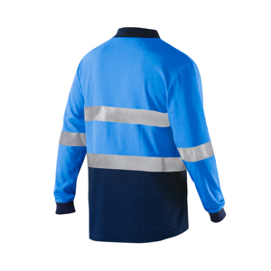 Polo unisexe haute visibilité imperméable et respirant à manches longues, vêtement de travail réfléchissant jaune marine en polyester - Product Image 3