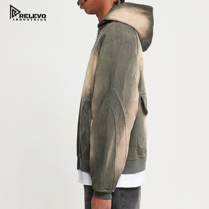 Vente en gros de sweats à capuche personnalisés pour hommes 100% coton, fabricant de sweats à capuche surdimensionnés personnalisés, lavage personnalisé, 500 g/m², streetwear, sweat à capuche zippé pour homme - Product Image 3