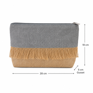 Custom Recycled Cotton Jute Juco <b>Cosmetic</b> <b>Bag</b> Zipper Makeup Toiletry Travel Pouch 28x18x5cm Wholesale OEM Private Label Supplier - Product Image 2