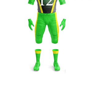 Men's american <b>football</b> uniform set with numbered v neck jersey curved contrast torso accents <b>and</b> fitted thigh pants - Product Image 3