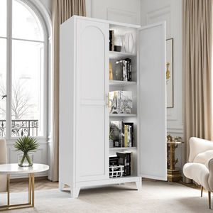 Armoire de salon avec 2 portes élégantes, armoire de rangement en métal de 71 pieds avec étagères réglables, blanche - Product Image 3