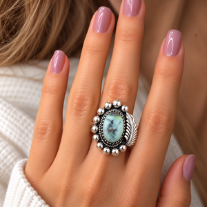 Anillo de diseño de racimo grande de turquesa hoja verde, hecho a mano, estilo bohemio occidental, joyería de piedras preciosas llamativa, anillo de moda ajustable - Product Image 5