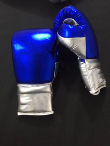 Guantes de Boxeo Profesionales Azul Metálico Plateado, Cuero Genuino de Primera Calidad, Logotipo Personalizado Impreso, Guantes de Muay Thai y Kick Boxing - Product Image 3