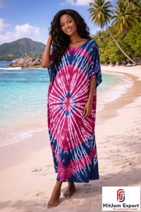Women Printed <b>Kaftan</b> Dress Beach Cover Up Loose Fit <b>Summer</b> Wear Silk Cotton Rayon Polyester Bulk Order Supply - Product Image 5