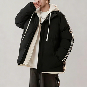 Custom Logo Wholesale Plus Size Reversible Light Warm Black Hooded Winter Filled Down Puffer Polyester Parka Outerwear Style <b>Top</b> - Product Image 4