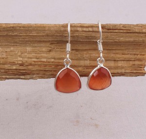 Natural <b>Red</b> Onyx Triangle <b>Earrings</b> 925 Sterling Silver Jewelry Manufacturer Wholesale Handmade Geometric Gemstone Drop Dangle - Product Image 1