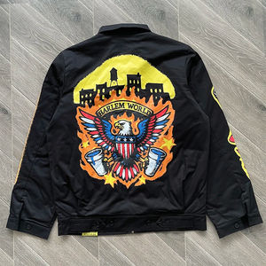 Veste unisexe noire à fermeture éclair, imprimé drapeau d'aigle, veste à revers, streetwear, manteau décontracté de haute qualité - Product Image 2