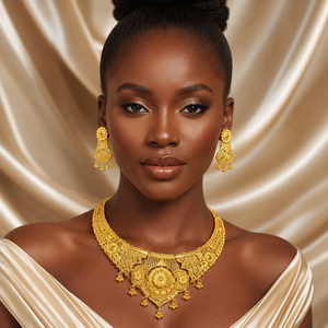 Trendy Stylish African <b>Bridal</b> Fashion Short Necklace Set 18K One Gram Gold Plated Jewelery for Women Only Online Design - Product Image 3