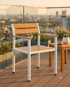 Lumetal Modern Outdoor <b>Chair</b> with Wooden Seat Back White Metal Frame Durable Contemporary Design Eco-Friendly 1 Year Warranty - Product Image 2